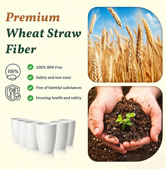 Homienly Wheat Straw Cups 12oz Unbreakable & Easy to Clean Cups Reusable - Image 4