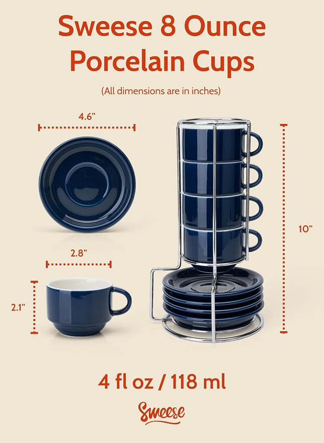 Sweese 8 Ounce Porcelain Stackable Cappuccino Cups - Image 2