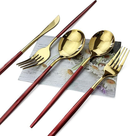 Red Gold Silverware Set, JASHII 20-Piece Stainless Steel Satin Finish Flatware - Image 4