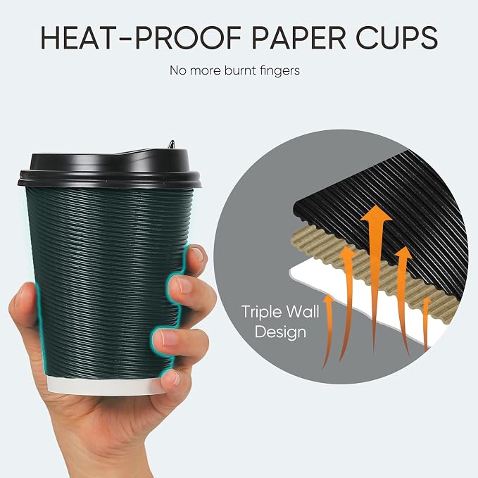 100 Pack 12 oz Disposable Coffee Cups - Image 3