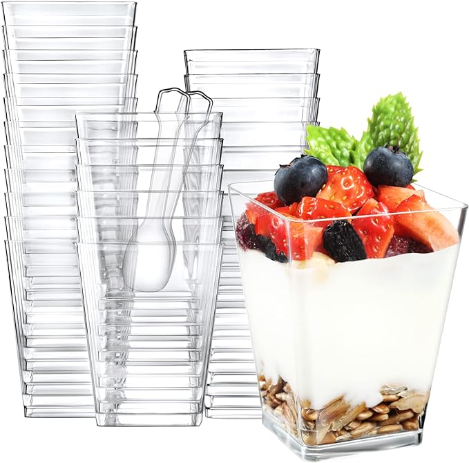 Eupako 100 Pack 5 oz Square Clear Plastic Dessert Cups by Eupako