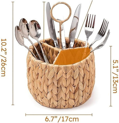 Wicker Flatware Organizer Water Hyacinth Cutlery Holder for Forks Party