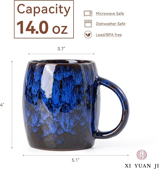 Midnight Blue Ceramic Coffee Mug 14oz - Image 7