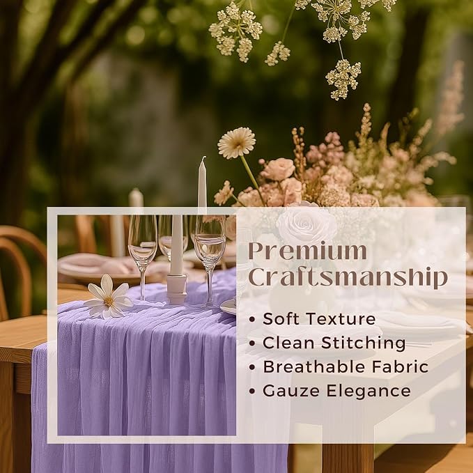 10FT Lilac Purple Cheesecloth Table Runner 120 Inch Rustic Boho Gauze Cheese - Image 3