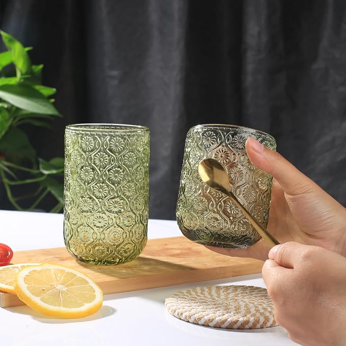 Set of 8 Vintage Embossed Glassware, 4 Highball Glasses 14oz & 4 Rocks Drinking - Image 3