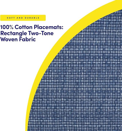 Sweet Home Collection 100% Cotton Placemats for Dining Room Rectangle Two Tone Woven Fabric 13" x 19" Soft Durable Table Mat Set, Set of 4, Dark Blue