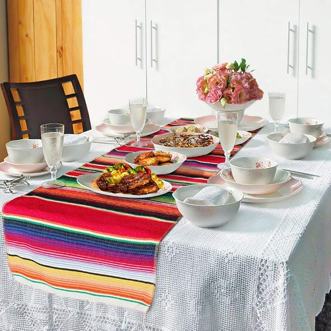 Fowecelt Mexican Serape Table Runner 14 x 84 Inch - Image 7