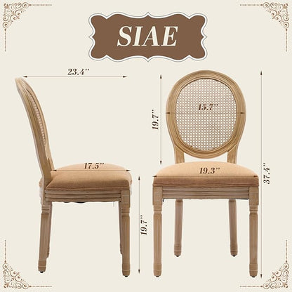 SoarFlash French Dining Chairs Set of 6, Vantage Dining Chair with Round Back, Wood Leg Farmhouse Country Rattan Dining Chair for Kitchen,Bedroom,Brown