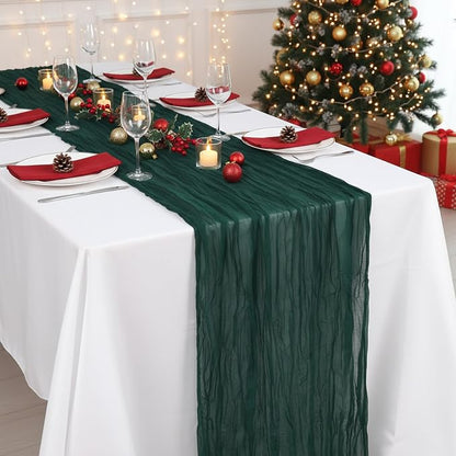 3 Pack Dark Green Cheesecloth Table Runner 120 Inch Boho Wedding Decor | - Image 6