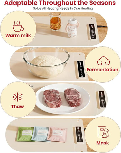 Extra Large Food Warming Mat for Countertop (XXL 36”x16”) - Full-Surface Heating Pad with 4 Temps Settings, Ideal for Buffet Party Food Warmer, Roll-Up Electric Warming Tray for All Gathering, Beige