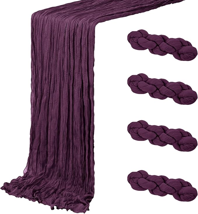 4 Pack Dark Purple Cheesecloth Table Runner 20 x 120 inch Gauze Table Runners by ACSUIT