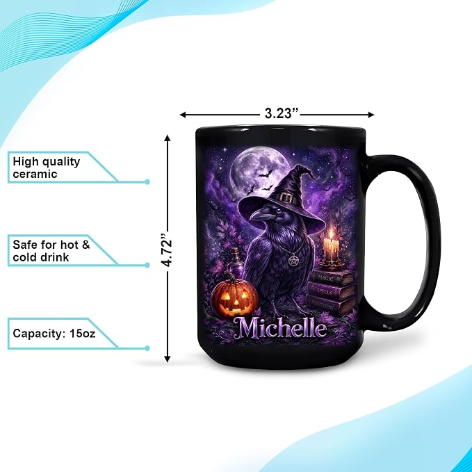 Hyturtle Personalized Halloween Raven Mug, Custom Name Gift - Image 4