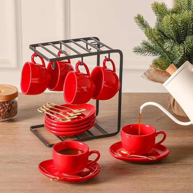 vicrays Ceramic Espresso Coffee Cups - 4 oz Porcelain Espresso Cups Set - Set - Image 5