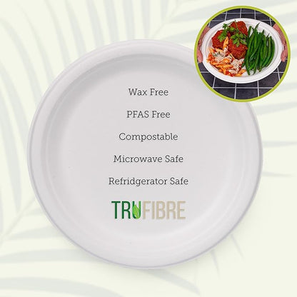 9-Inch 125-Pack Disposable Bagasse Paper Plates, Styro Foam Food Trays, Microwave Safe Meal Plates for Holidays, Party Favors & Events, Bulk