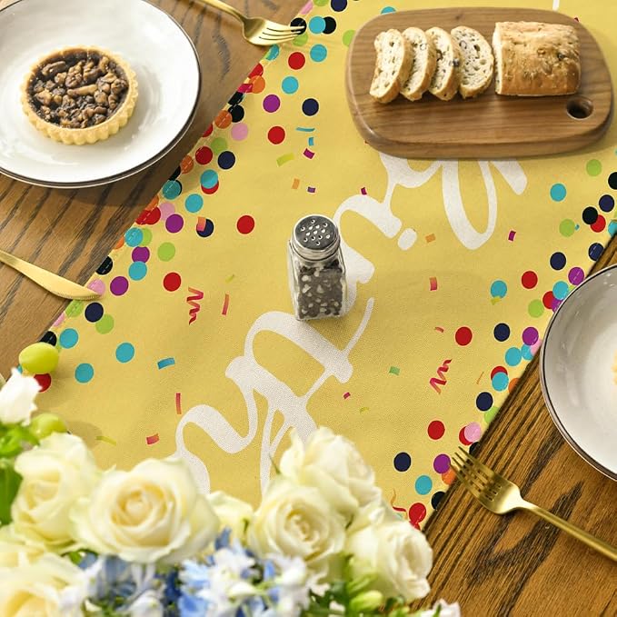 Artoid Mode Polka Dot Yellow Happy Birthday Table Runner, Seasonal Summer - Image 4
