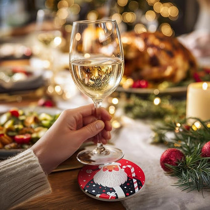 Christmas Coasters with Metal Holder Vintage Santa Drink Coasters Coasters Round Absorbent Ceramic Stone Coaster for Home Kitchen Table Decor Set of 6