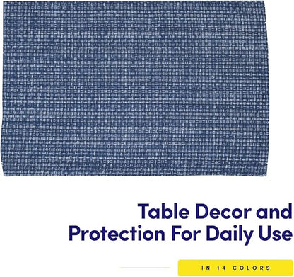 Sweet Home Collection 100% Cotton Placemats for Dining Room Rectangle Two Tone Woven Fabric 13" x 19" Soft Durable Table Mat Set, Set of 4, Dark Blue