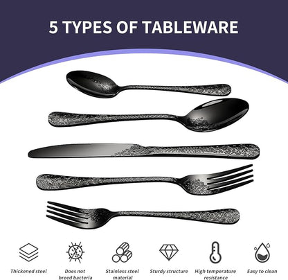 20 Pcs Black Silverware Set for 4, Food Grade Stainless Steel Flatware Set - Image 2