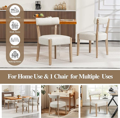 Modern Dining Chairs Set of 4 – Mid-Century Modern Faux Leather Upholstered Kitchen & Dining Room Chairs with Curved Back, Oversized Rounded Seat, Sturdy Wood Frame, Beige