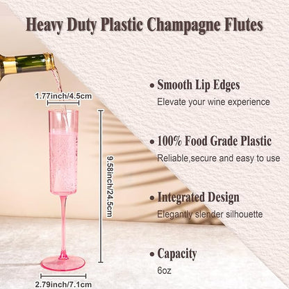 Ciaell 24 Pack Pink Plastic Champagne Flutes - Image 2