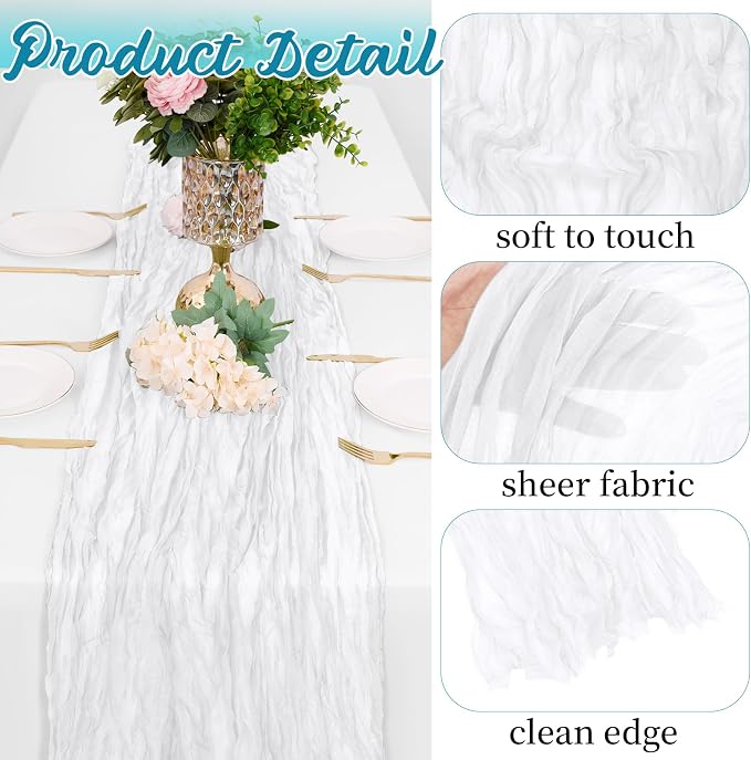 8 Pack White Cheesecloth Table Runners 20x120 Inch Gauze Table Runner Cheese - Image 3