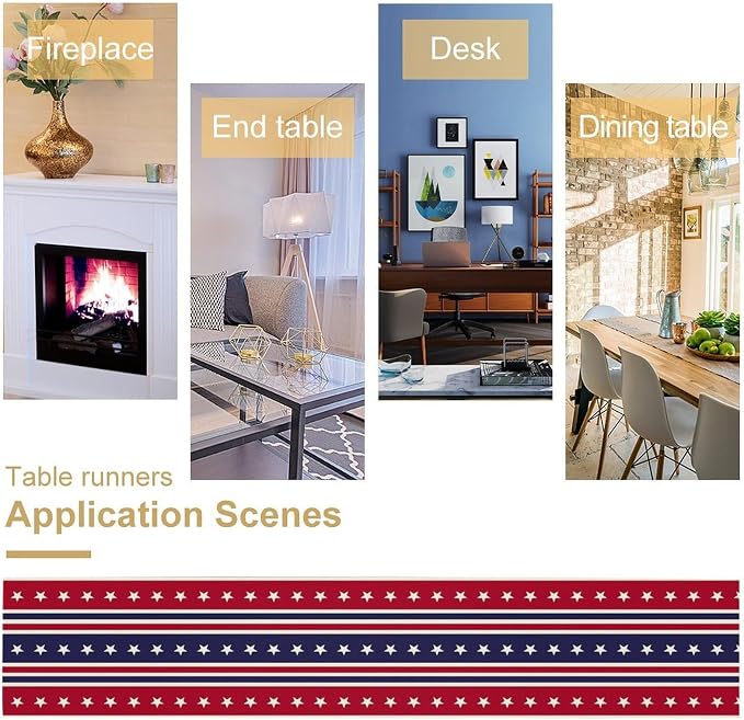 4th of July Table Runner, USA Flag Stars Stripes American Independence Day Red - Image 5