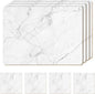 Set of 4 Heat Resistant Cork Placemats for Dining Table with Free Set of 4 Matching Drink Coasters Marble Design 16 x 12 Inches Cork Backed Hard Placemats (White Marble)