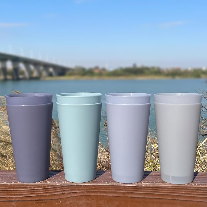 32 oz Plastic Cups Large Reusable set 8, Plastic Tumbler Grey Tone | Food Grade - Image 4