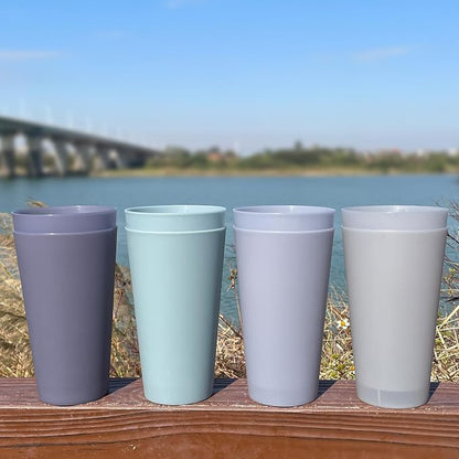32 oz Plastic Cups Large Reusable set 8, Plastic Tumbler Grey Tone | Food Grade - Image 4