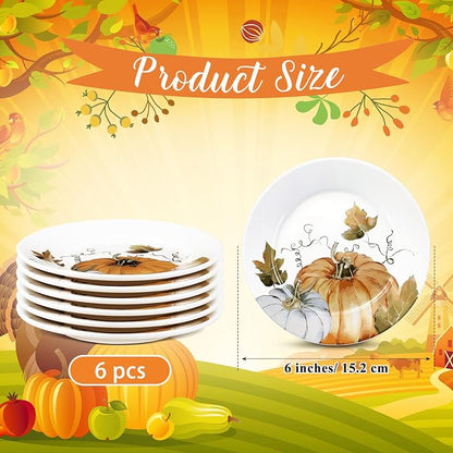 Honeydak 6 Pcs 6 Inch Fall Plates Pumpkin Ceramic Thanksgiving Salad Plates So - Image 2
