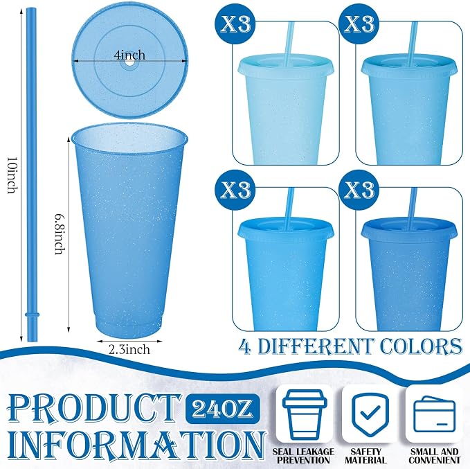 Skylety 12 Pcs Blue Glitter Plastic Cups - Image 2