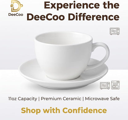 DeeCoo 11 oz White Cappuccino Mug- Large Ceramic Coffee Cup - Image 3