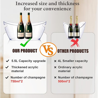 Ice Bucket 2 PCS, Thickened Ice Buckets for Parties, Mimosa Bar Supplies Beverage Tub for Champagne Beer Sparkling Wine Cocktails（5.5L) 16.5 * 7.3 * 6.8inch