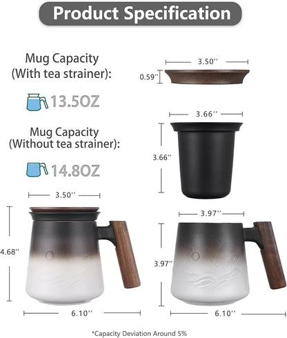 ZENS Tea Infuser Mug with Lid for Loose Tea Steeper, 14.5oz White | Embossed - Image 5