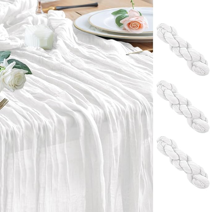 Cheesecloth Table Runner Ivory 10FT Boho Gauze Runner, 3 Pack | 120 Inch Cheese by Wokceer