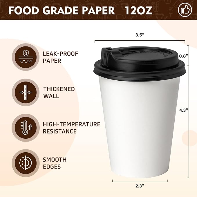YEEHAW 12 oz 100 Pack White Disposable Coffee Cups - Image 2