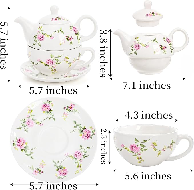 Coloch Tea for One Set, Porcelain Teapot Cup and Saucer Set - Image 2