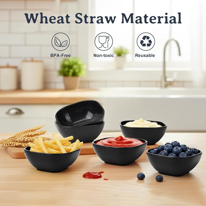 Wheat Straw Small Bowls 5 OZ, Unbreakable Soy Sauce Dish, Microwave Safe - Image 3