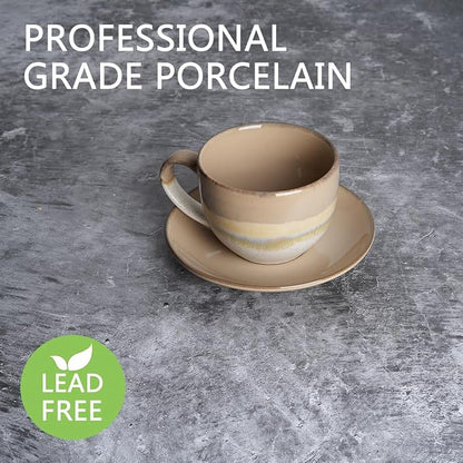 Bosmarlin Ceramic Cappuccino Cup and Saucer Set of 2, 10 Oz, Coffee Cups - Image 3