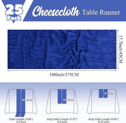 25 Pack Royal Blue Table Runners 17 x 108inch Cheesecloth Table Runner Boho - Image 2