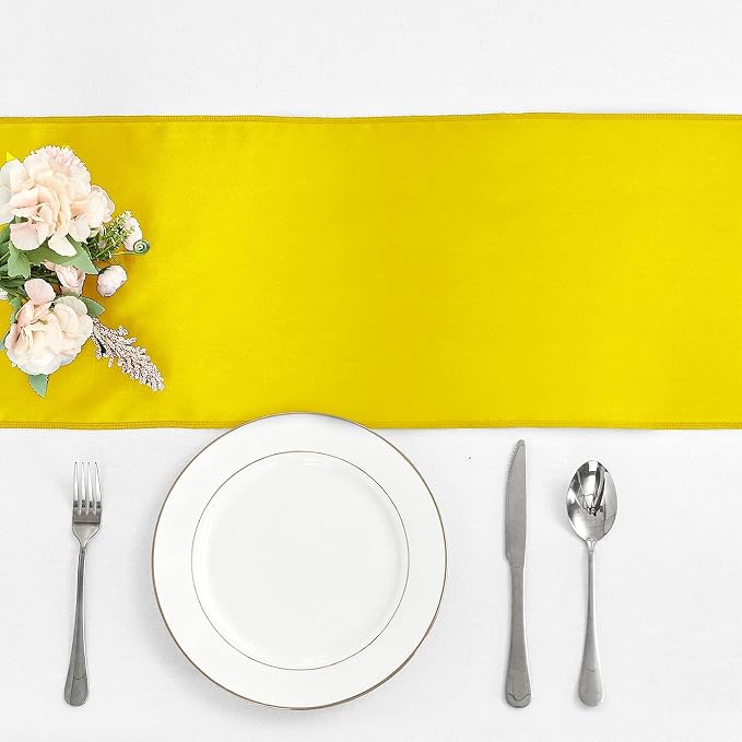 15-Pack Yellow Satin Table Runner 12 x 108 Inch Long Fuchsia Bright and Smooth - Image 2