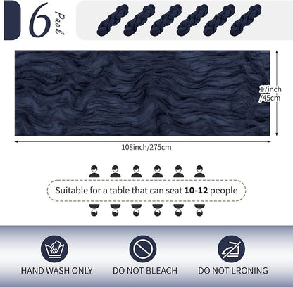 6 Pack Navy Blue Cheesecloth Table Runner 17x108 Inch Semi Sheer Boho Gauze - Image 2