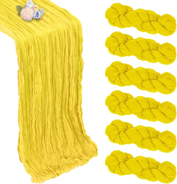 6 Pack Lemon Yellow Cheesecloth Table Runner 35 x 120 Inch | Boho Gauze Cheese by Pepmily