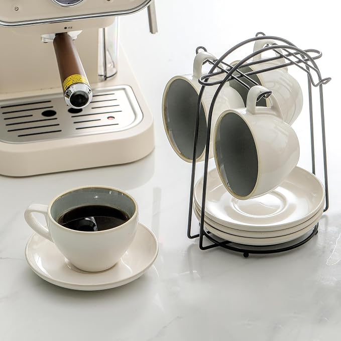 Stackable Cappuccino Cup Set of 4 Activated-Glazed Ceramic Coffee Cup | Ceramic - Image 4
