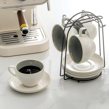 Stackable Cappuccino Cup Set of 4 Activated-Glazed Ceramic Coffee Cup | Ceramic - Image 4