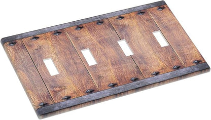 Light Switch Cover Rustic Farmhouse Barn Door Vintage Wood 4 Gang Switch Plate Quad Toggle Wall Plates Decorative Switchplate Electrical Outlet Cover for Bathroom Cabin Decor