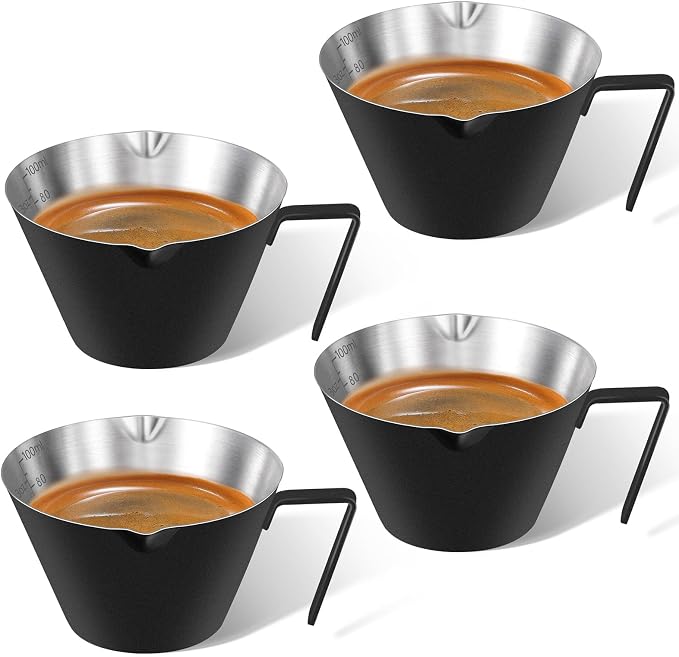 4 Pc Stainless Steel Espresso Shot Cups, 3.4oz/100ml, V-Shaped Mouth by carrottimes