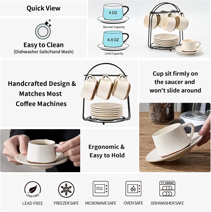 Stackable Cappuccino Cup Set of 6Activated-Glazed Ceramic Coffee Cup | Ceramic - Image 7