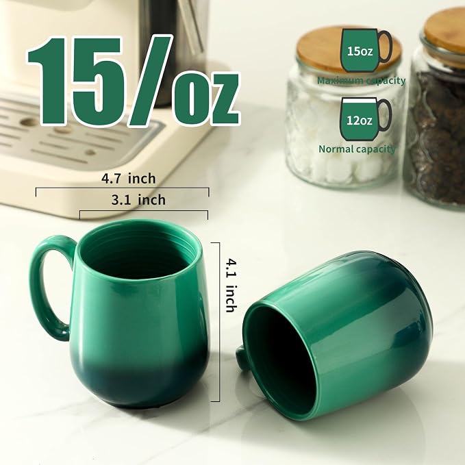 HASENSE 15oz Ceramic Mug Set of 4, Housewarming Gift Idea - Image 2