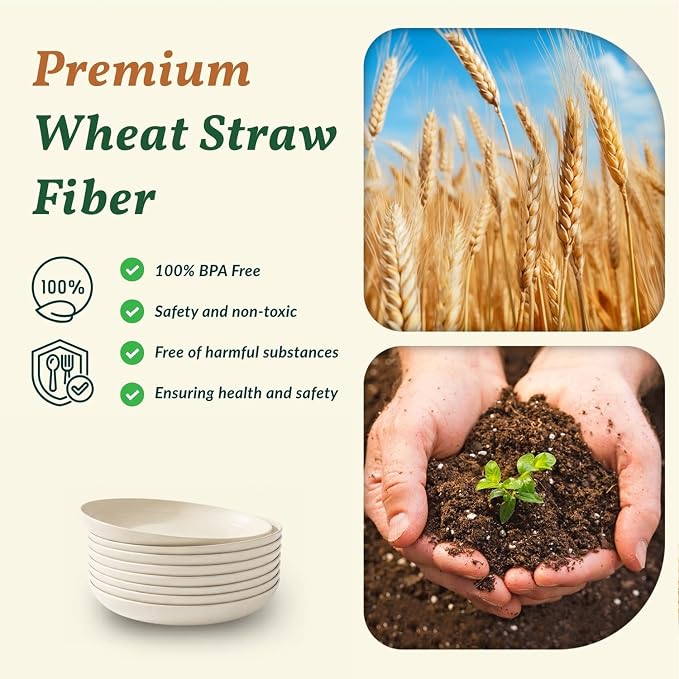 Dessert Plates - 8 Inch Wheat Straw Plates Set, Dinner Plates Set of 8 - Image 3